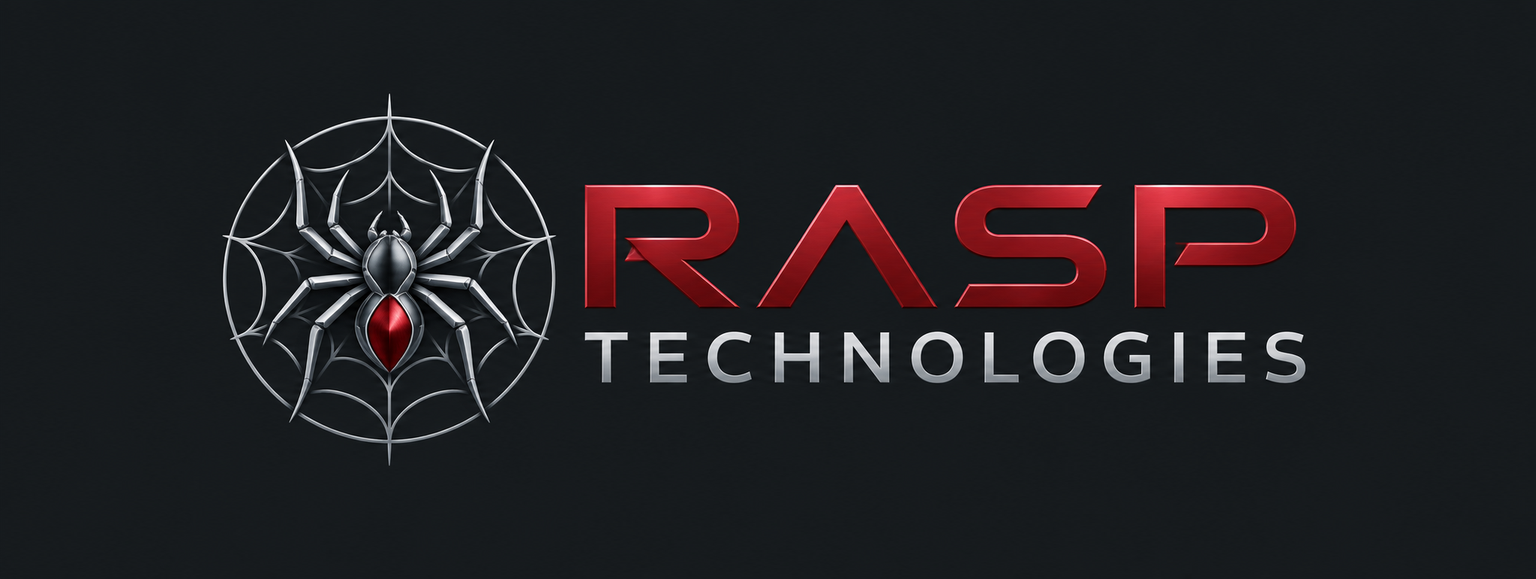 RASPTECHNOLOGIES spider and silver web logo